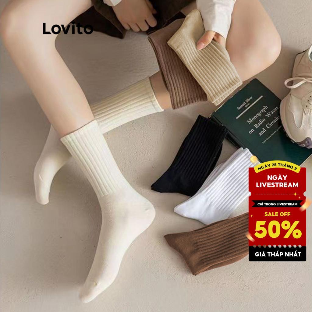 Lovito Tất Phong cách thường ngày Mềm Mại Thấm Hút Mồ Hôi Tất Cổ Cao Thể Thao Mềm Mại Cho Nữ L8LD087
