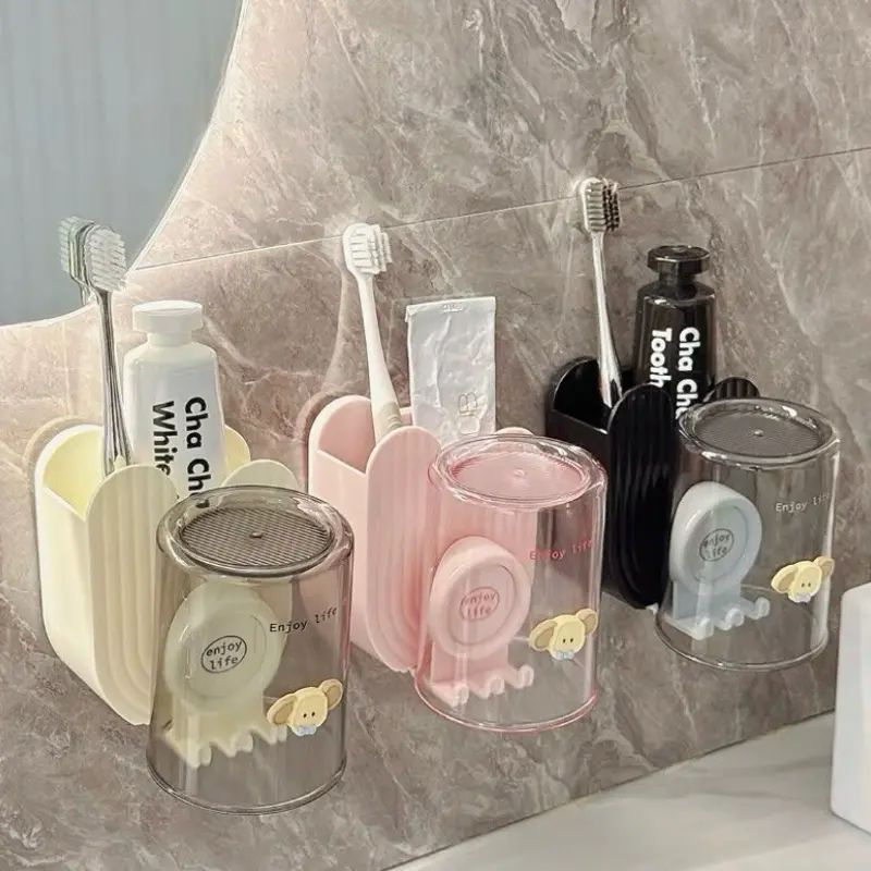 Kệ để bàn chải kem đánh răng kèm cốc dán tường chắc chắn tặng sticker - Phụ Kiện Nhà Tắm Tiện Lợi