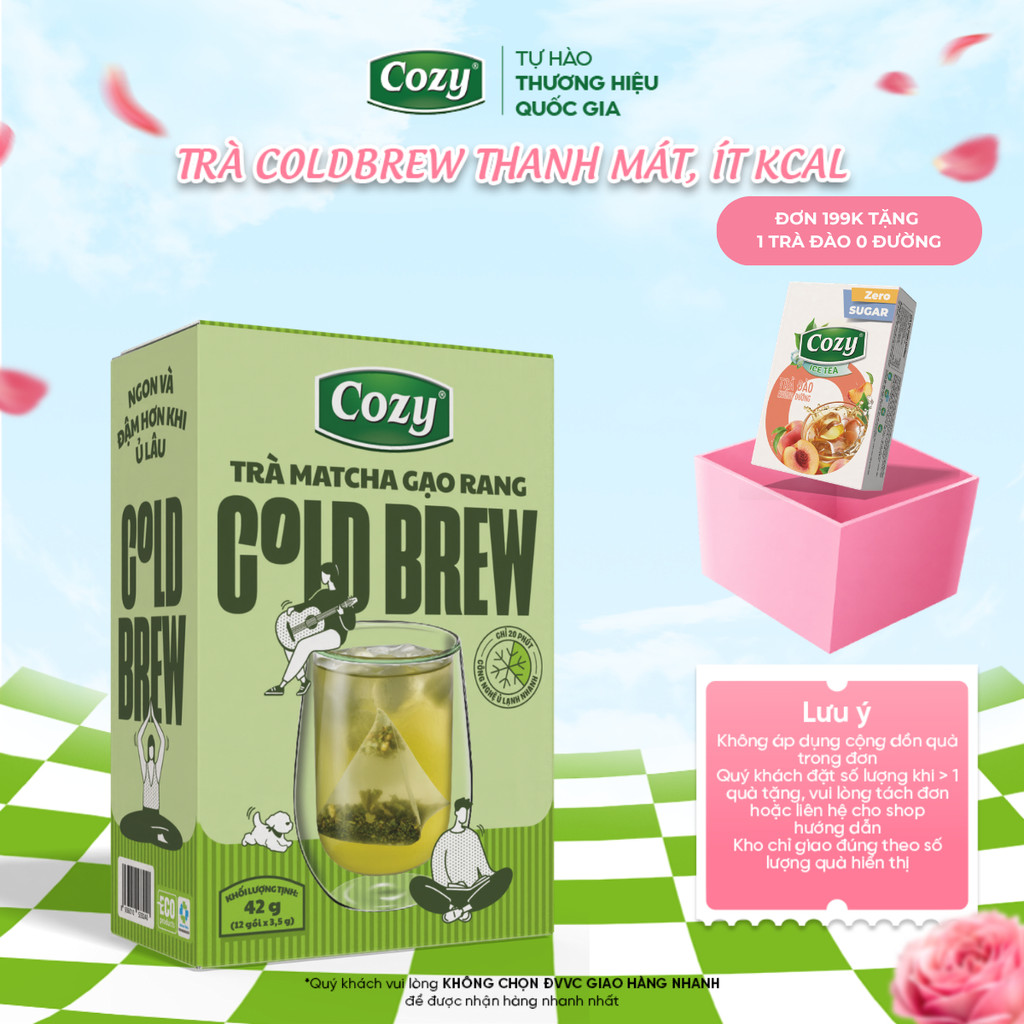 Trà ColdBrew Ủ Lạnh Matcha Gạo Rang Cozy, Công Nghệ Ủ Lạnh 20 Phút, Vị Trà Đậm, Ngọt Bùi, Không Đắng Chát