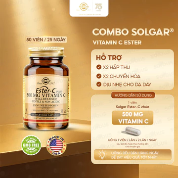 Viên Uống Solgar Ester-C Plus-Vitamin C Thế Hệ Mới,Không Kích Ứng Dạ Dày,Hấp Thu Nhanh [50 viên]