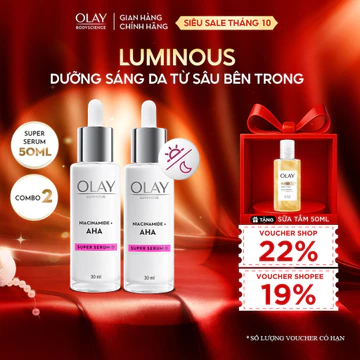 [OLAY] Combo 2 Siêu Tinh Chất Ngừa Lão Hóa OLAY Luminous Niacinamide Kết Hợp AHA 30ML