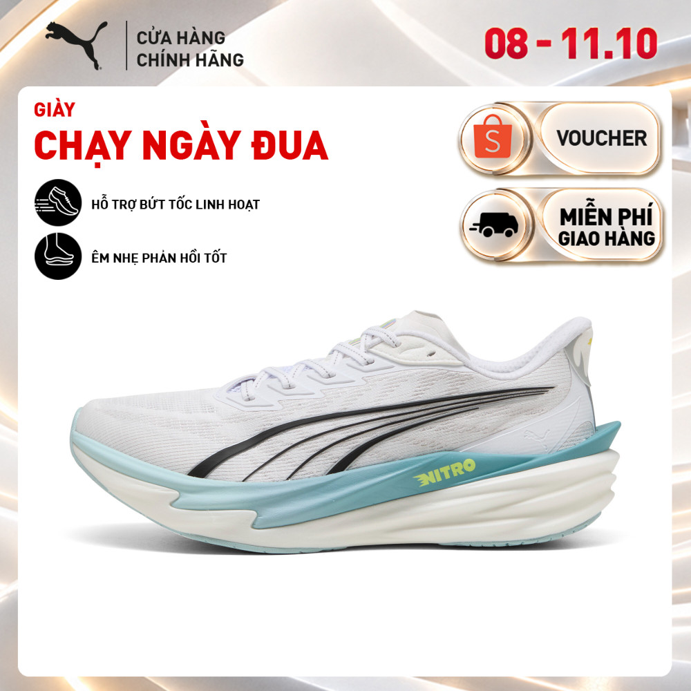 Giày Chạy Bộ PUMA Nam Deviate NITRO 4 White-Fresh Water Màu Trắng