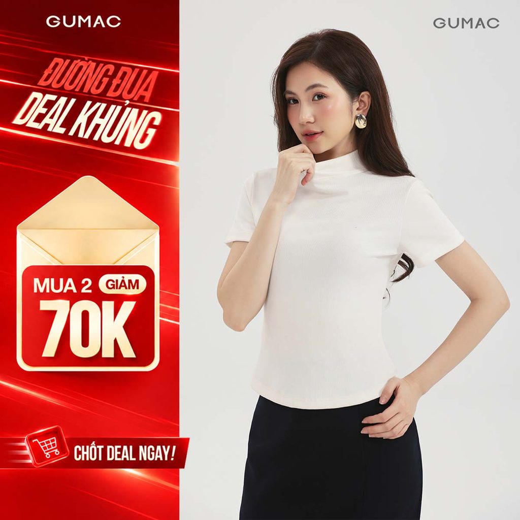 Áo Thun Cố Lọ Nữ GUMAC Dáng Ôm Slimfit Tay Ngắn Chất Thun Gân Co Giãn Dễ Phối Đồ LATE1111 - LATG08046