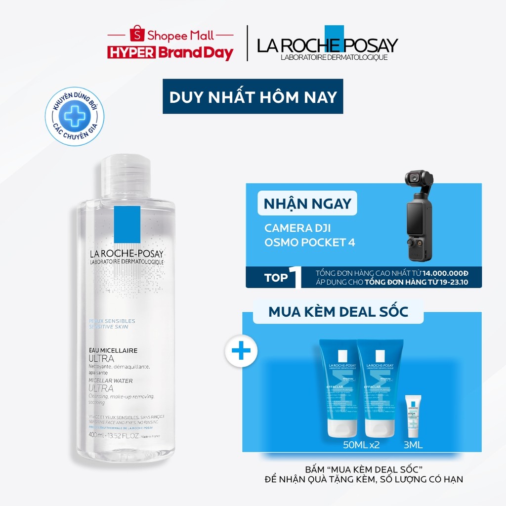 Nước tẩy trang làm sạch sâu cho da nhạy cảm La Roche-Posay Micellar Water Sensitive Skin 400ml