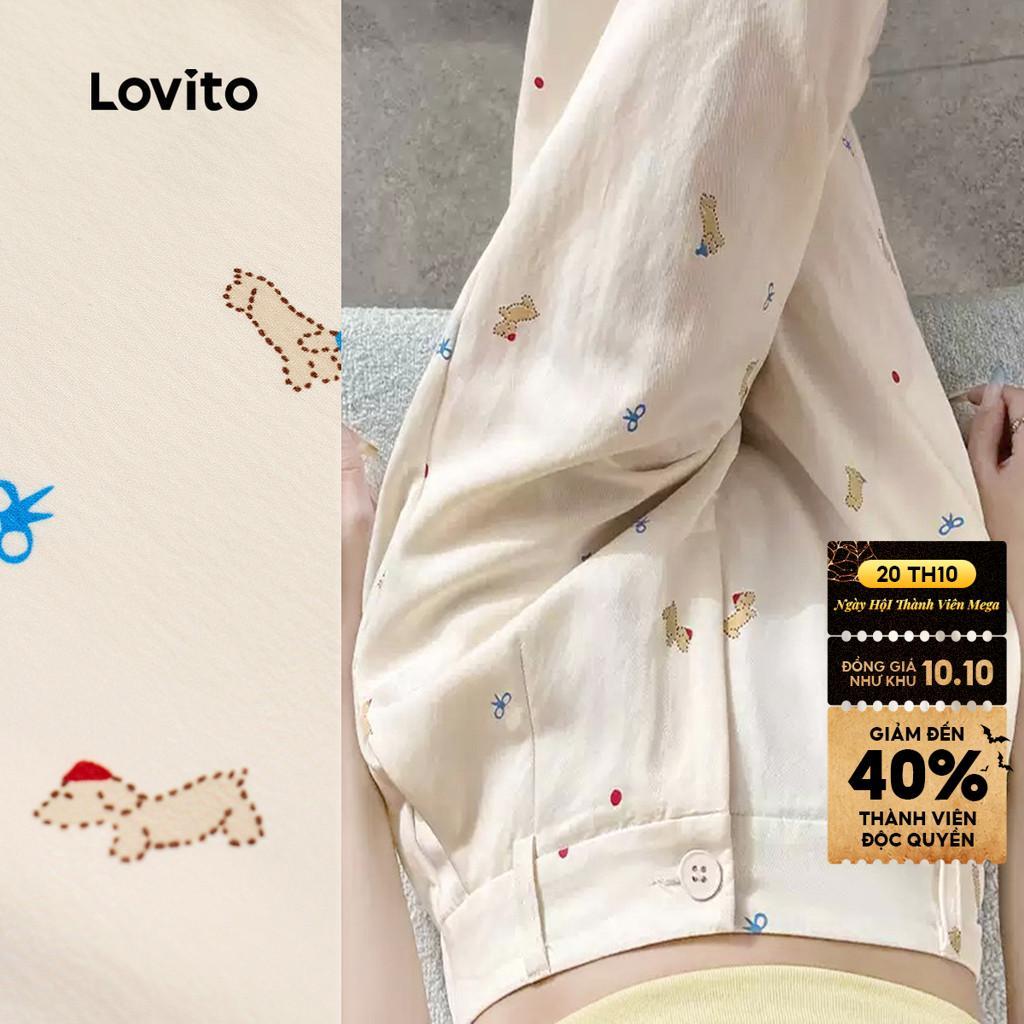 Quần nữ Lovito trắng ngà mọi mùa xuân hè túi giả phong cách thường ngày L144AD012