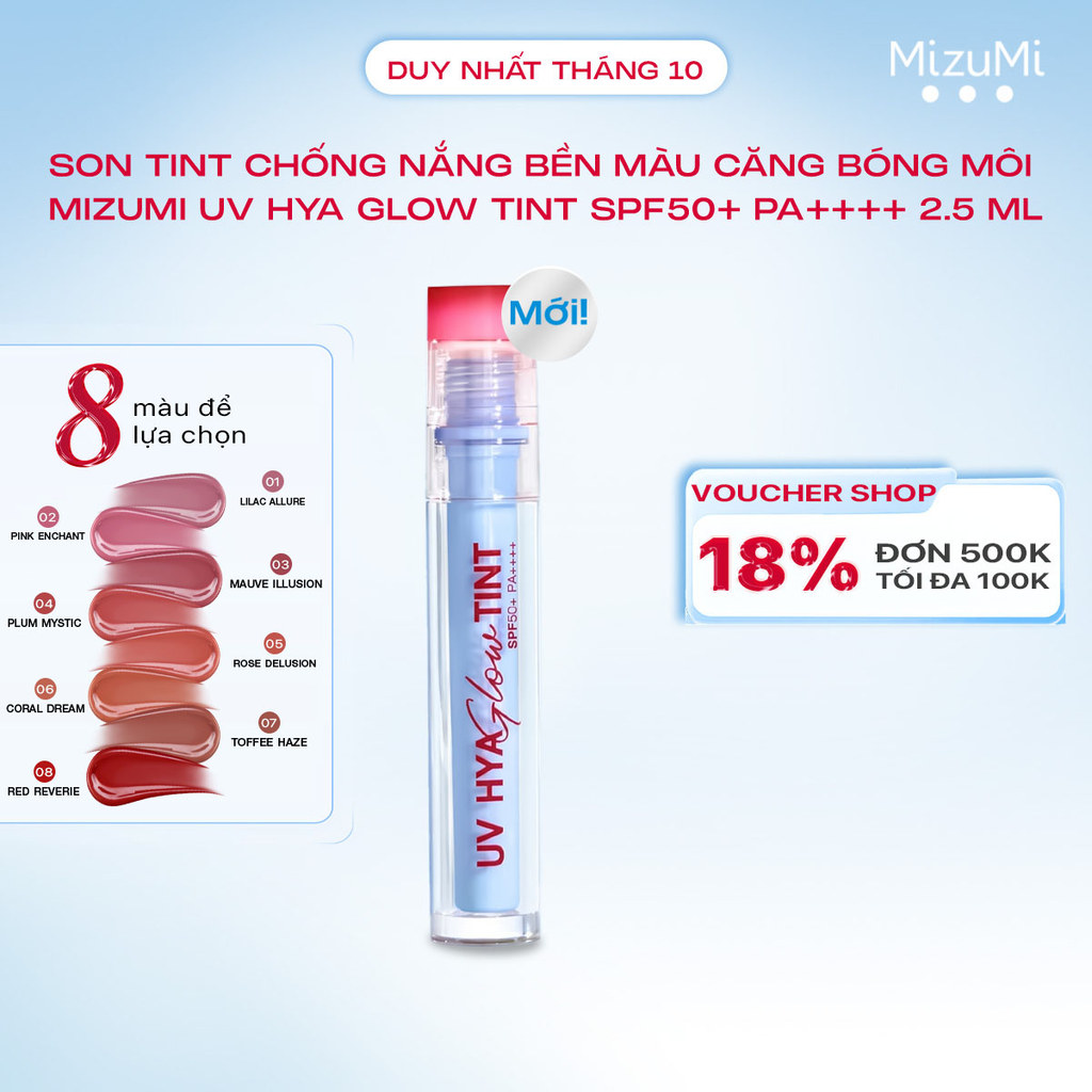 [MỚI] Son tint chống nắng bền màu căng bóng môi MizuMi UV Hya Glow Tint SPF50+ PA++++ 2.5 ml