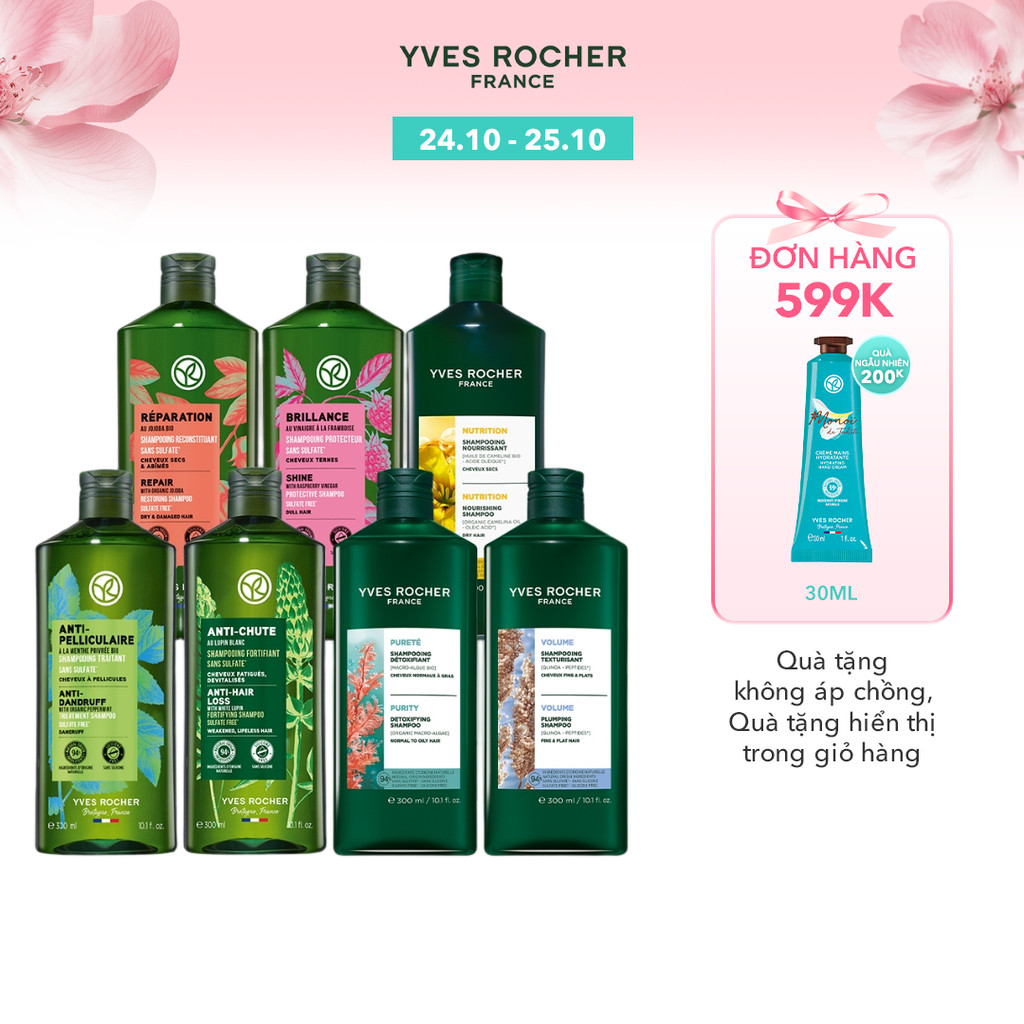 Dầu gội thiên nhiên Không Sulfate Không Silicone Yves Rocher Shampoo 300ml (nhiều phân loại)