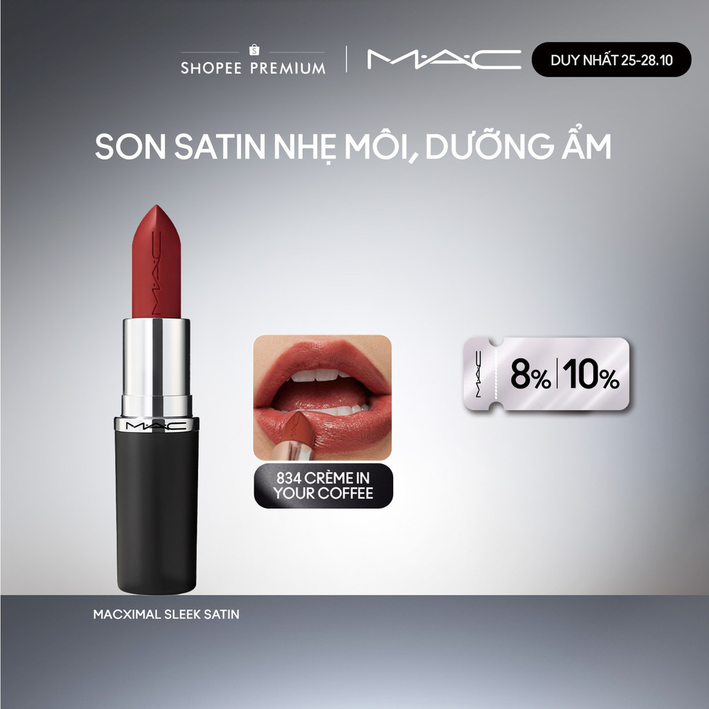 Son MACximal Sleek Satin không chỉ mang đến chất son satin căng bóng, mềm mượt mà còn duy trì độ dưỡng ẩm môi trong 8h