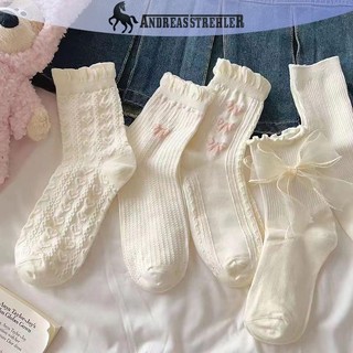 Onetimingfine 1 Đôi Tất Gothic Nơ Giữa Ống Preppy Phong Cách Công Chúa Tất JK Dạo Phố VN