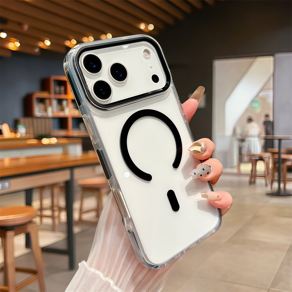 Ốp điện thoại từ tính trong suốt pha lê chất lượng cao cho iPhone 17 Pro Max 16 11 12 13 14 15 pro max Air 16E 15 16 plus Bảo vệ ống kính chống rơi Vỏ cứng bảo vệ điện thoại