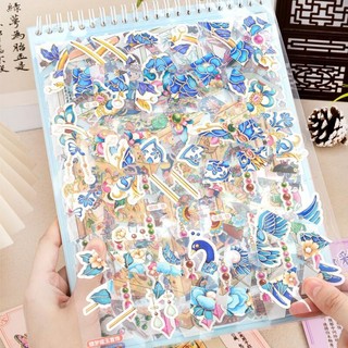 ENWEI 16 Chiếc [Relic Restoration Series] Bộ sưu tập Nhãn dán phong cảnh 3D chống thấm nước Sách Vương miện Phượng hoàng Trang sức Phong cách cổ xưa để ghi nhật ký Trang trí sổ lưu niệm