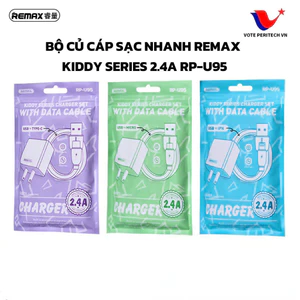 Bộ Sạc Nhanh Chính Hãng Remax RP-U95 Kèm Cáp Dữ Liệu Kiddy Series 2.4A