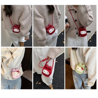 Túi đeo chéo mèo Kitty hình quả táo dễ thương dành cho nữ Ví da Mini nơ bướm