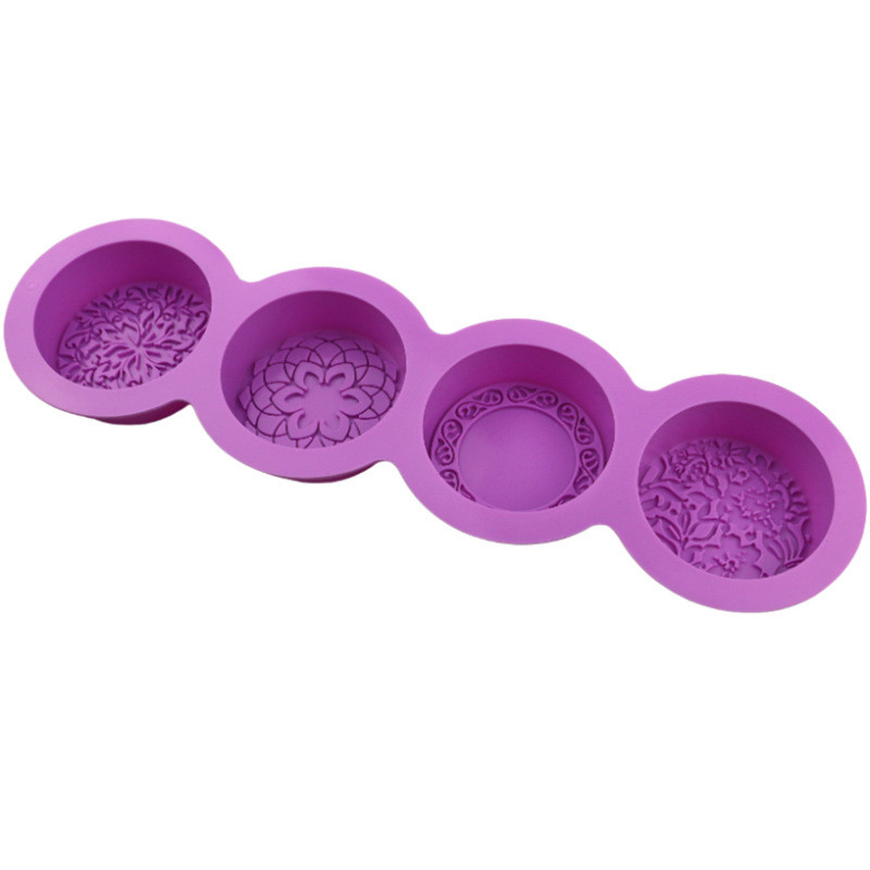 4 Khoang Hoa Văn Tròn Khuôn Silicon DIY Handmade Xà Phòng Khuôn Thơm Thạch Cao Khuôn Bánh Mousse Món Tráng Miệng Khuôn Nướng Bánh- * --
