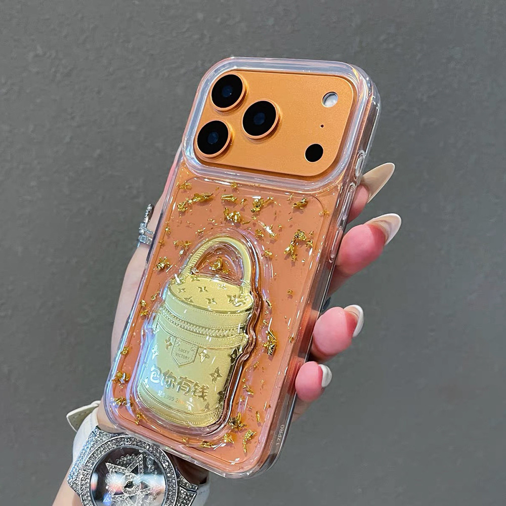 Túi May Mắn 3D GoldFoil Nhựa Ốp Lưng Điện Thoại iPhone 17 Pro Max 17 Air 16 Plus 15 14 13 12 11 Vỏ Bảo Vệ Chống Sốc