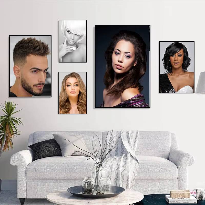 Tranh canvas áp phích mẫu tóc nghệ thuật nam nữ, tranh treo tường trang trí salon cắt tóc