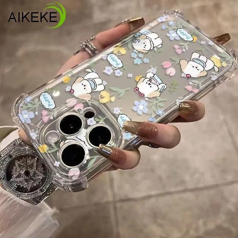 Ốp Điện Thoại Bốn Góc Hình Chó Hoa Dễ Thương Cho iTel A80 A70 A60 A58 A50 A50C A49 A48 A37 A35 A33 A25 Pro A05S A04 4G 5G Nơ Mèo Vỏ Mềm Trong Suốt Chống Sốc