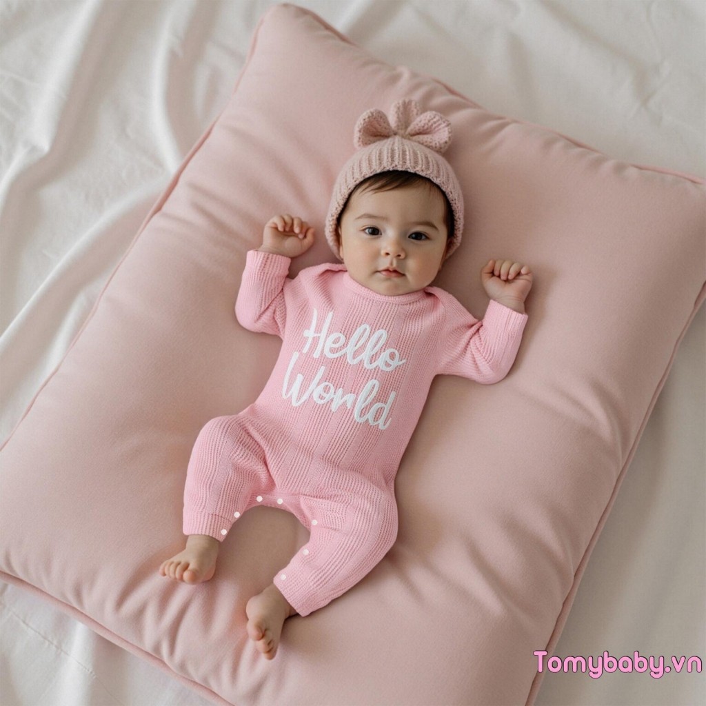Bộ áo liền quần có vách ngăn cho bé gái in chữ cổ tròn dài tay