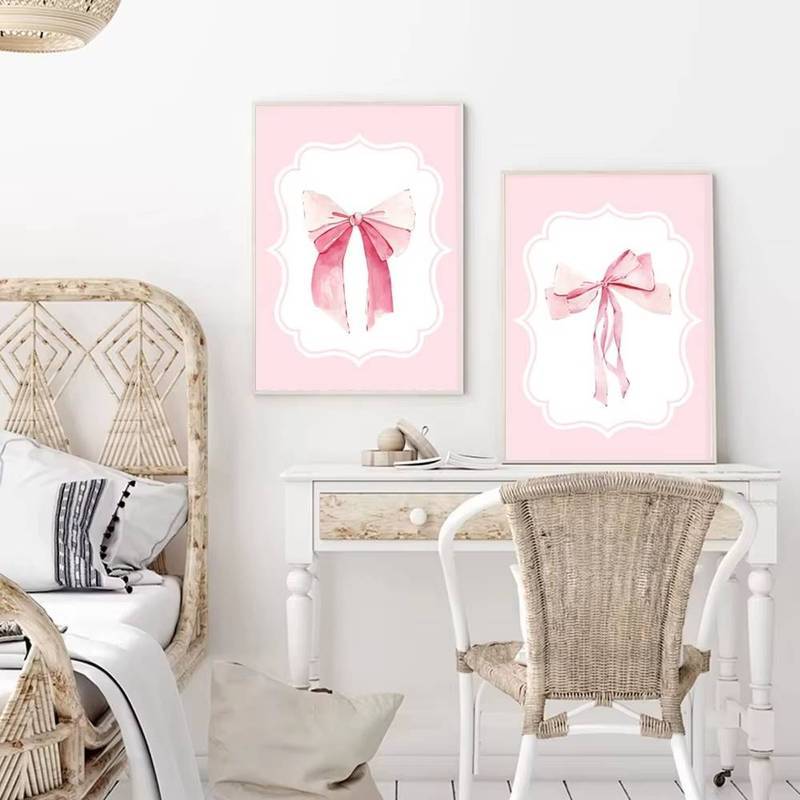 Áp phích nghệ thuật treo tường nơ dễ thương phong cách tối giản hiện đại, áp phích nữ thẩm mỹ xu hướng thời trang, thích hợp cho phòng ngủ, phòng ngủ, phòng khách trang trí nhà cửa