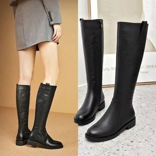 Giày bốt nữ mũi tròn gót thấp không rơi dưới đầu gối