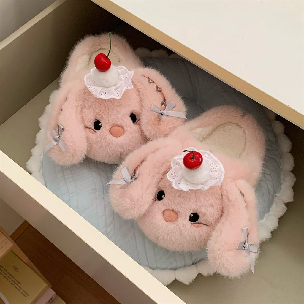 XIXITIAO Dép Cotton Thỏ Dễ Thương Nữ Mùa Đông Thời Trang Phong Cách Mới Đế Mềm Phòng Ngủ Gia Đình