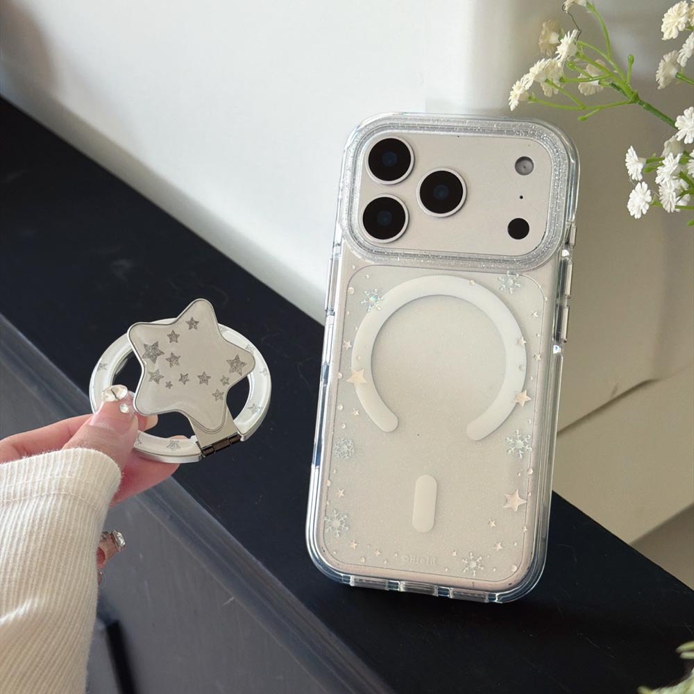 Vỏ cứng trong suốt Tương thích với iPhone 13 14 14Pro 14ProMax 15 15Pro 15ProMax 16 16Pro 16ProMax 17 17Pro 17ProMax Stars Vỏ nam châm họa tiết bông tuyết