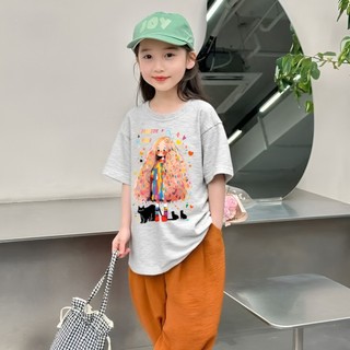 ÁO Thun Cotton MớI Cho Bé GáI ThiếT Kế HọA TiếT In áO Tay NgắN Phù HợP áO Thun Cho Bé GáI