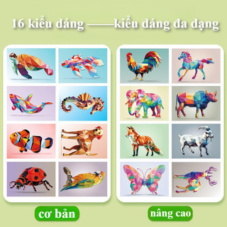 【BabyJoy】3D Ba Chiều Hình Học Cắt Dán,DIY Sáng Tạo Xếp tranh dán sticker Cho Trẻ Em,Nhãn dán hình động vật