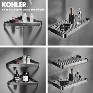 【 KOHLER 】 Giá đỡ lưu trữ điện phân màu xám gunmetal cổ điển cho phòng tắm, giá treo tường hình tam giác cho phòng tắm,