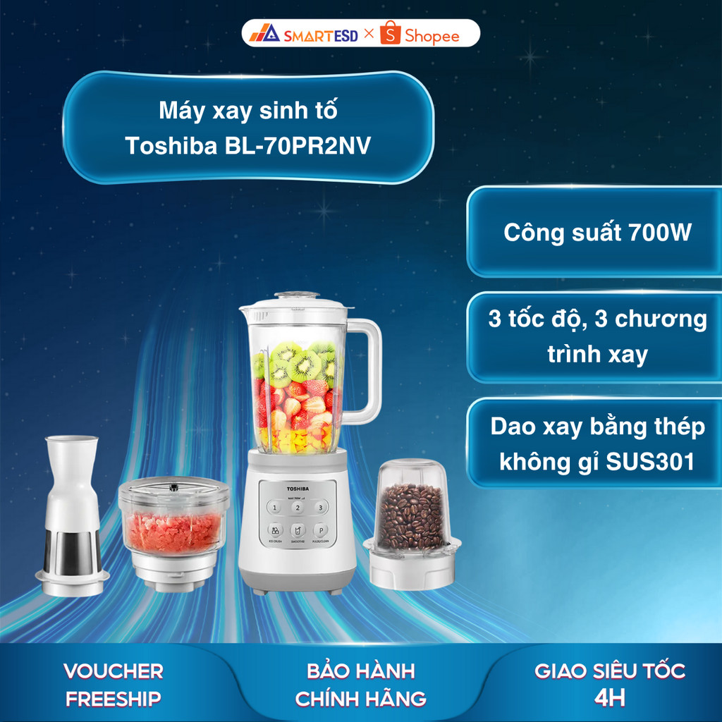 Máy xay sinh tố Toshiba BL-70PR2NV 1.5L - Thép không gỉ - Bảo hành chính hãng 12 tháng [Hỏa tốc Hcm]