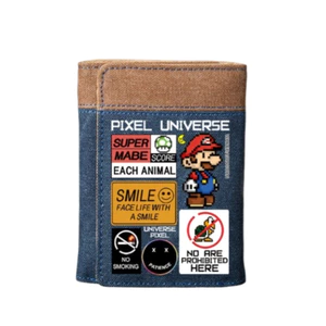Ví Super Mario dành cho nam - Ví Denim ba tầng bền có khe cắm thẻ