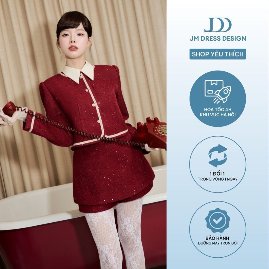 Set Áo Dáng Ngắn Cổ Đức  5T01.2509TW, Chân Váy Tweed Thu Đông 4S29.2509TW. Set Đồ Tweed Cao Cấp Retro Chic Đi Tiệc JM