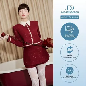 Set Áo Dáng Ngắn Cổ Đức 5T01.2509TW, Chân Váy Tweed Thu Đông 4S29.2509TW. Set Đồ Tweed Cao Cấp Retro Chic Đi Tiệc JM