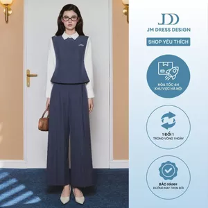Set đồ công sở áo phối cổ đức 2T18.2505K + quần ống rộng 3P07.2505K – outfit thanh lịch thiết kế JM Dress Design