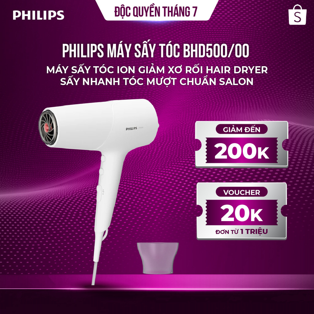 Philips Máy Sấy Tóc BHD500/00 – Máy Sấy Tóc Ion Giảm Xơ Rối Hair Dryer Sấy Nhanh Tóc Mượt Chuẩn Salon