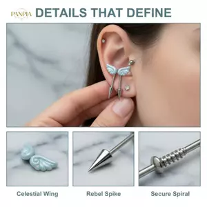 PNPIA- Đôi Cánh Thiên Thần Ngọt Ngào Bằng Thép Không Gỉ Xương Tai Móng Tay Dễ Thương Bông Tai Dành Cho Nữ Phụ Kiện Đâm Cơ Thể