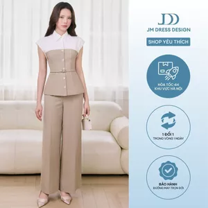 Set Áo Kiểu Cúp Ngực Phối Sơ Mi Tay Chờm 2T31.2604, Quần Dài Ống Đứng Cạp Liền 3P06.2604, Set Đồ Nữ Công Sở Thanh Lịch