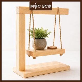 Kệ gỗ thông treo dây thừng để bàn trang trí bàn làm việc, quán cafe, phòng ngủ, góc học tập homestay