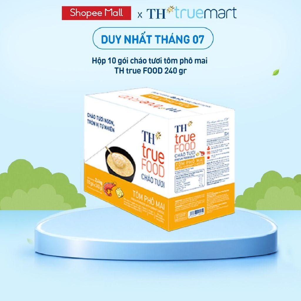 Hộp 10 gói Cháo tươi tôm phô mai TH true Food 240 g (240 g x10 gói)