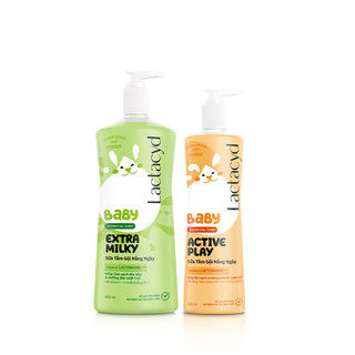 Bộ Sữa Tắm Gội Trẻ Em Lactacyd Baby Extra Milky Size Jumbo 800ml + Chai Sữa Tắm Gội Trẻ Em Active Play 500ml