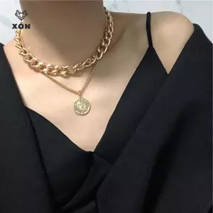 Dây chuyền tiền xu nhiều lớp Choker Nelace Chân dung Chunky Nelaces Trang sức [Mina]
