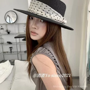 Thiết Kế Niche Phong Cách Hàn Quốc Chấm Bi Flat Top Hat Mùa Hè Phù Hợp Với Tấm Che Mặt Nhỏ Kính Sinh Viên ins Style