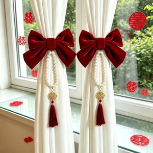 Rèm cưới, nơ ruy băng trang trí phòng cưới, đồ trang trí phòng, nơ nhung phòng khách, đồ trang trí cưới hình nhân vật vui nhộn TIPG