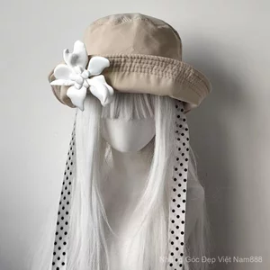 Thiết kế Mũ xô buộc hoa chấm bi Mũ chống nắng phong cách mới Mũ nồi thông thường viền lật
