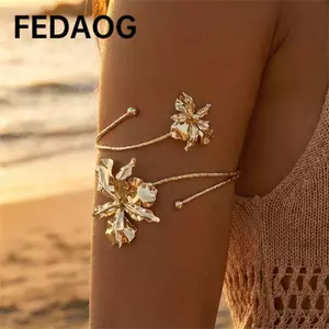 Vòng tay trên cánh tay FEDAOG, Vòng tay mở còng phong cách Boho có thể điều chỉnh, Vòng tay hoa thủ công gợi cảm dành cho nữ