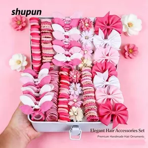 SHUPUN Bộ Dây Buộc Tóc Trẻ Em, Bộ Phụ Kiện Tóc Vải Co Giãn Cho Bé Gái, Nhiều Màu Sắc Trang Trí Tóc Hoa Kẹp Tóc Bé Gái Tạo Kiểu Tóc