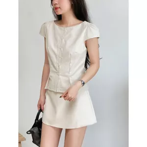 Áo Linen Tay Cộc Chiết Eo Nữ Tính M2154466- - Hieuvy Botique