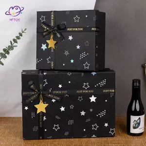 Hộp quà tặng ngôi sao HFTOY có nơ ruy băng Hộp giấy hình chữ nhật Quà tặng sinh nhật Hộp đựng đồ tinh tế ~