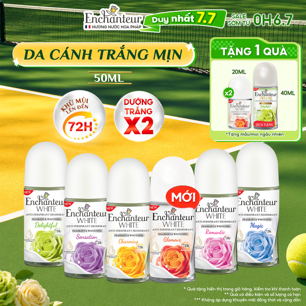 [PHIÊN BẢN MỚI] Lăn khử mùi tới 72H Enchanteur dưỡng sáng da X2 từ Niacinamide & Kem sữa tươi 50ml