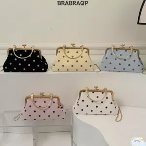 Túi xách ly hợp BRARAA, Túi hình vỏ họa tiết chấm bi thanh lịch, Đóng kẹp cổ điển đa năng với dây đeo dây xích Túi đeo chéo dành cho nữ